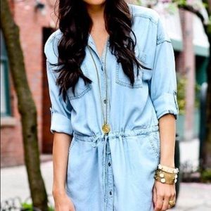 Mazik Light Chambray Drawstring Waist Long Sleeve Shirtdress Medium - NWT